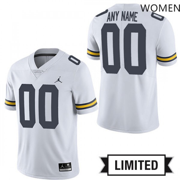 Women University of Michigan #00 Custom White Jordan Brand NCAA Football Jersey